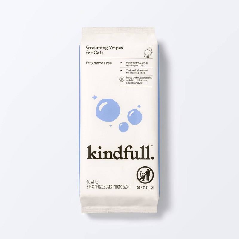Fragrance Free Cat Grooming Wipes - 60ct - Kindfull