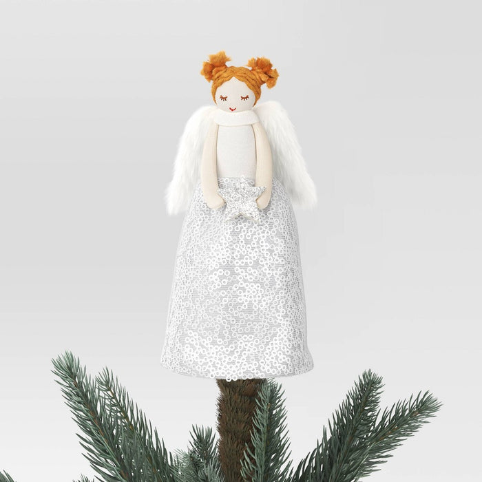 6.5" Fabric Angel in Sequin Dress Holding Silver Star Mini Christmas Tree Topper - Wondershop