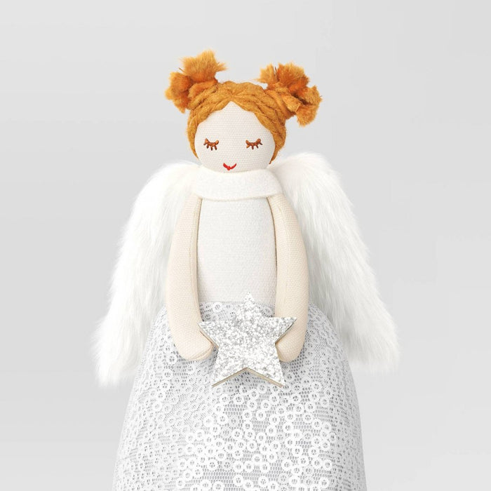 6.5" Fabric Angel in Sequin Dress Holding Silver Star Mini Christmas Tree Topper - Wondershop