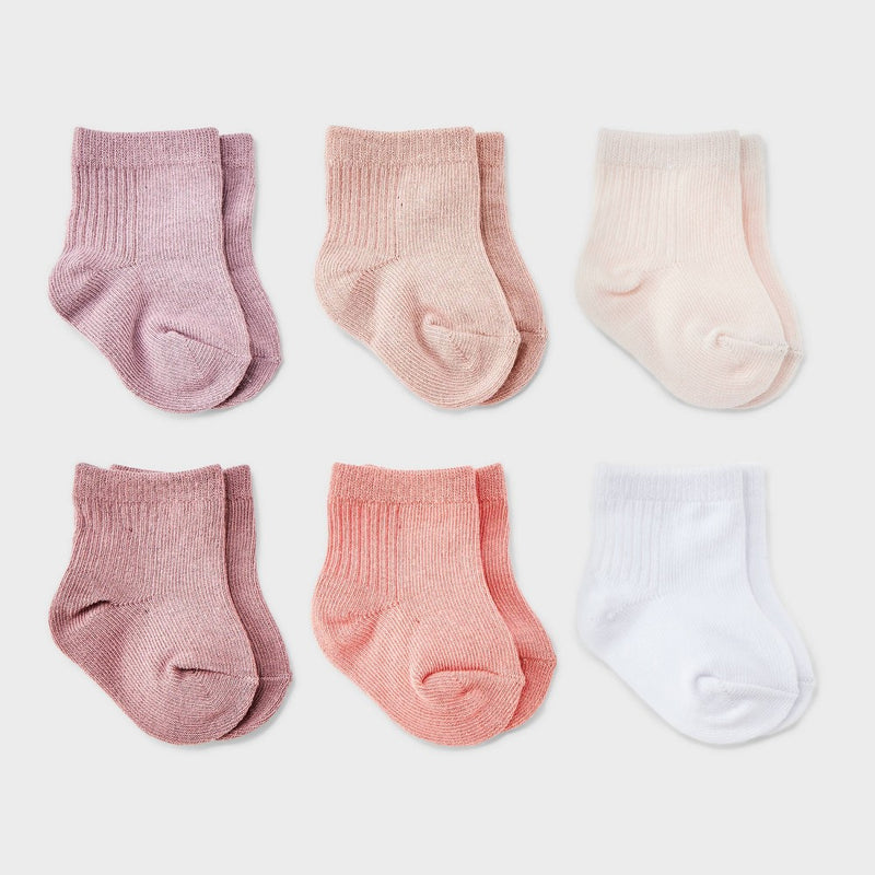 Baby Girls' 6pk Crew Socks - Cloud Island Pink 3-12M