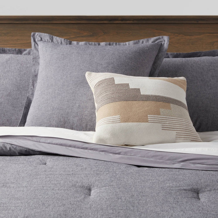 Euro Cotton Linen Blend Chambray Decorative Throw Pillow Navy - Threshold: Indoor Square Pillow, Zipper Closure, OEKO-TEX Certified (LOCAL PICKUP ONLY)