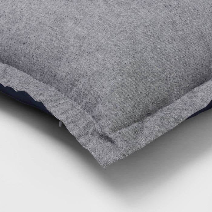 Euro Cotton Linen Blend Chambray Decorative Throw Pillow Navy - Threshold: Indoor Square Pillow, Zipper Closure, OEKO-TEX Certified (LOCAL PICKUP ONLY)