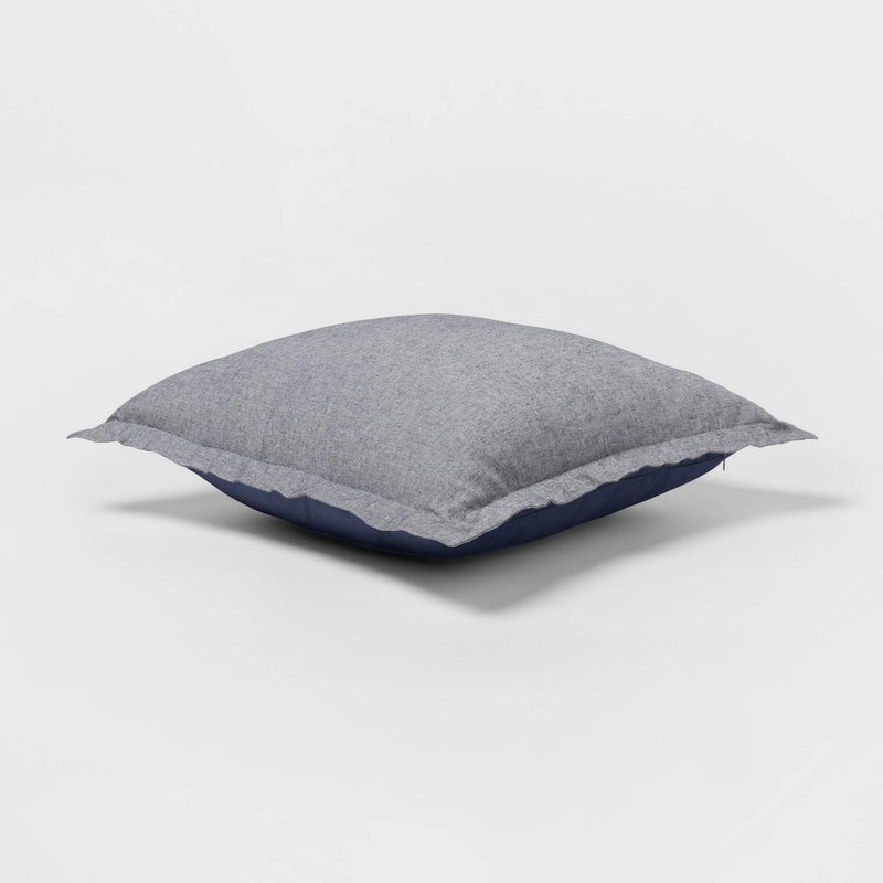 Euro Cotton Linen Blend Chambray Decorative Throw Pillow Navy - Threshold: Indoor Square Pillow, Zipper Closure, OEKO-TEX Certified (LOCAL PICKUP ONLY)