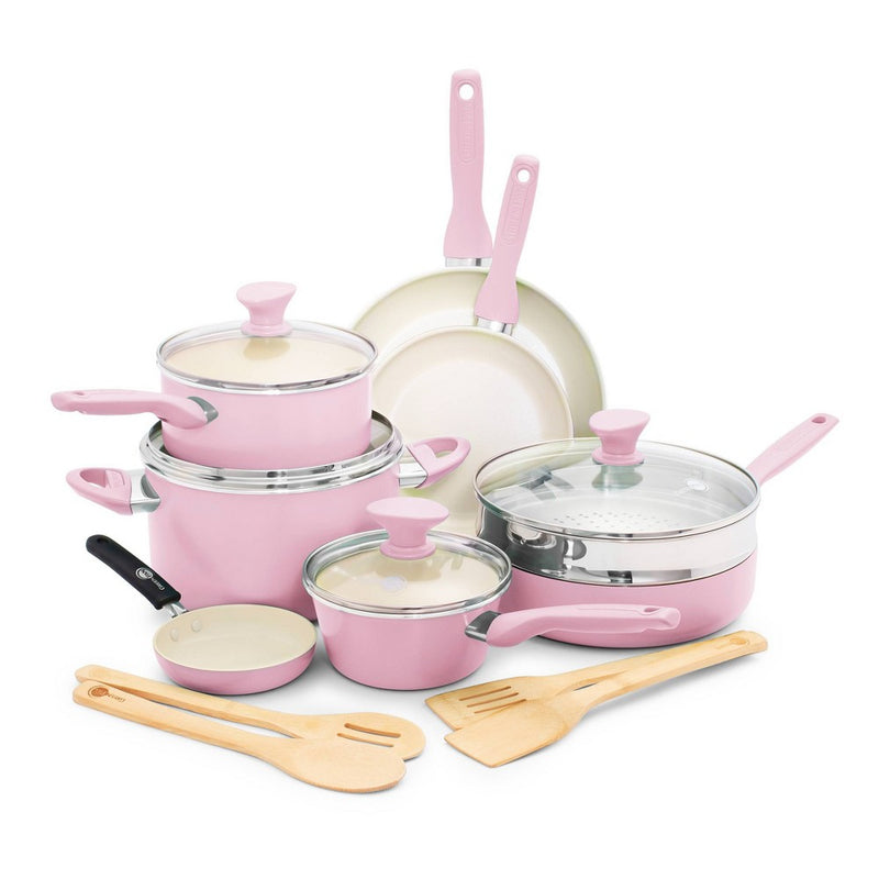 GreenPan Rio 16pc Ceramic Nonstick Cookware Set Blush (LOCAL PICKUP ONLY)