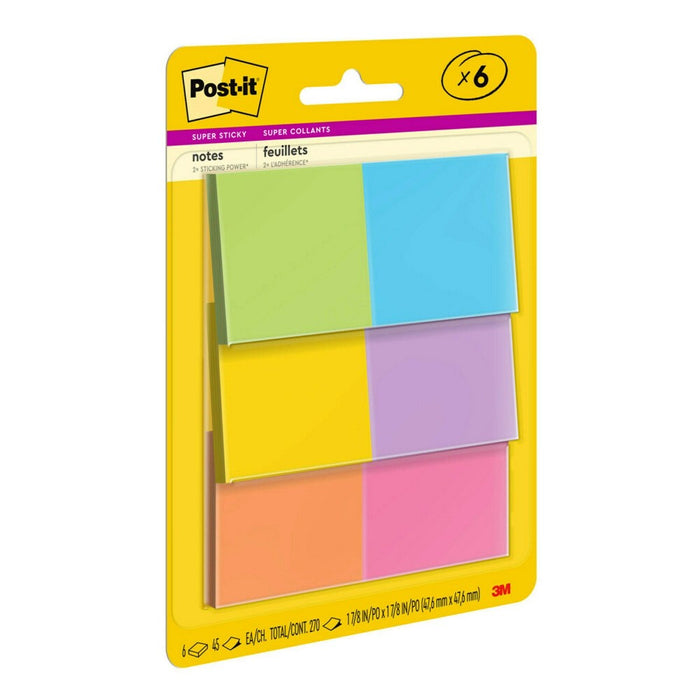 Post-it Super Sticky Notes, 1 7/8 in. x 1 7/8 in., Energy Boost Collection, 6 Pads/Pack, 45 Sheets/Pad