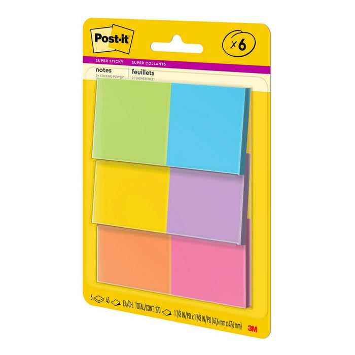 Post-it Super Sticky Notes, 1 7/8 in. x 1 7/8 in., Energy Boost Collection, 6 Pads/Pack, 45 Sheets/Pad