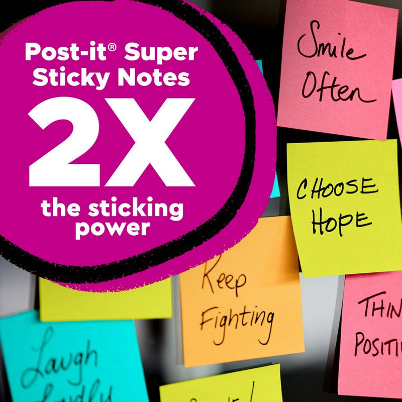 Post-it Super Sticky Notes, 1 7/8 in. x 1 7/8 in., Energy Boost Collection, 6 Pads/Pack, 45 Sheets/Pad