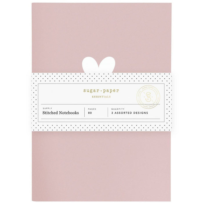 Sugar Paper Essentials 3pk Ruled Notebooks 8.5"x6" Pink Rose Heart Pinstripe