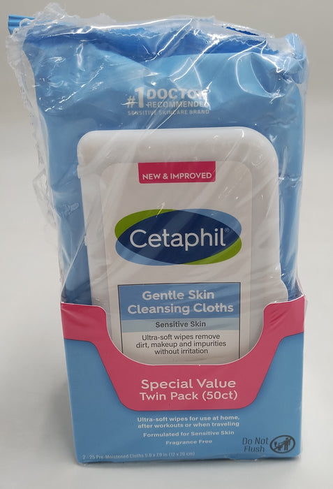 Cetaphil Gentle Skin Cleansing Face Wipes Cloths - Unscented - 2pk/50ct
