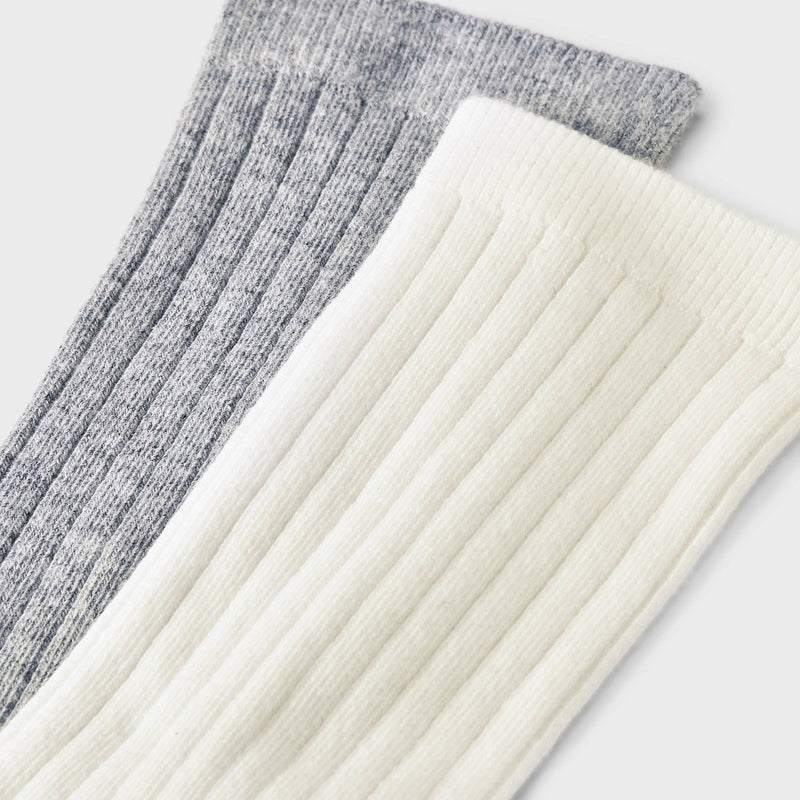 Women's 2pk Flat Knit Wide Ribbed Crew Socks - Ivory/Heather Gray 4-10