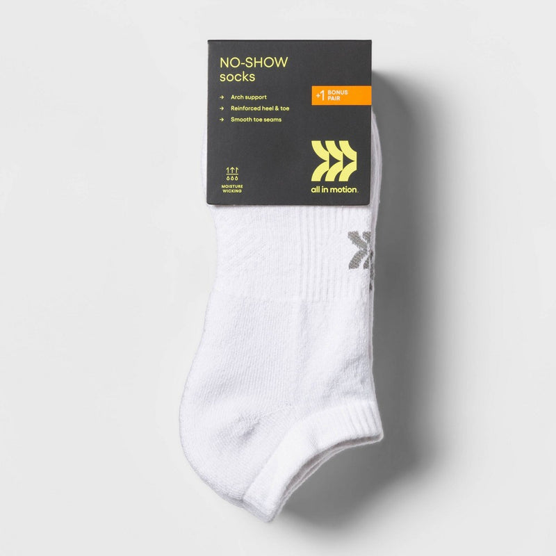 Women's Cushioned 6+1 Bonus Pack No Show Athletic Socks - All In Motion White 4-10