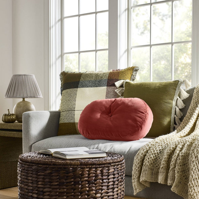 Oversized Woven Plaid Square Throw Pillow Brown/Cream/Red - Threshold designed with Studio McGee