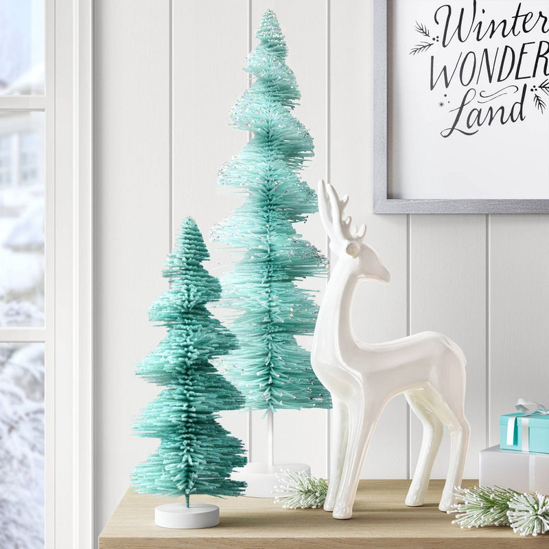 12" Spiral Bottle Brush Tree Christmas Figurine - Wondershop Teal