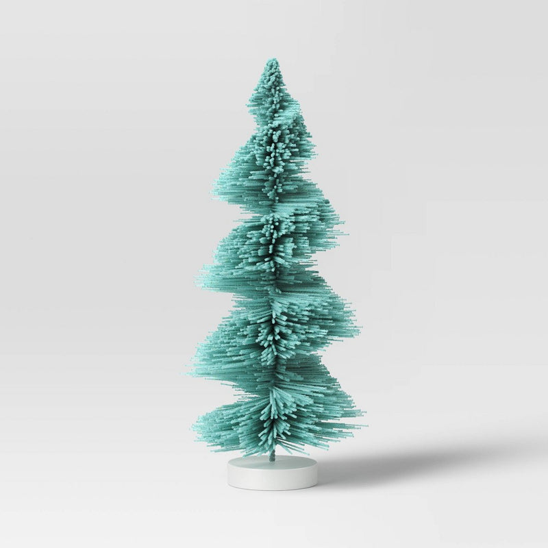 12" Spiral Bottle Brush Tree Christmas Figurine - Wondershop Teal