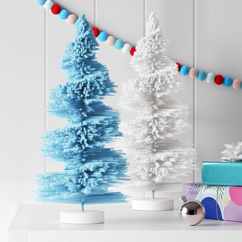 12" Spiral Bottle Brush Tree Christmas Figurine - Wondershop White