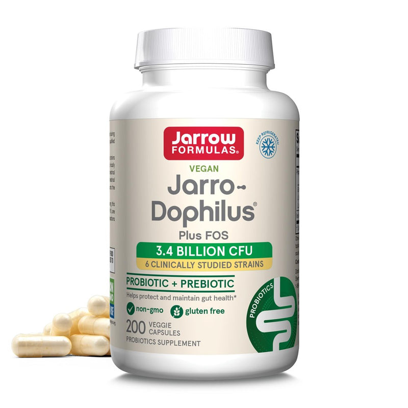 Jarrow Formulas Jarro-Dophilus + FOS - 3.4 Billion CFU Per Serving - Prebiotic & Probiotics Supplement For Immune & Intestine Support - Up To 200 Servings (Veggie Capsules)