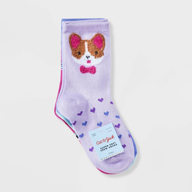 Girls' 4pk Super Soft 'Dogs' Crew Socks - Cat & Jack M
