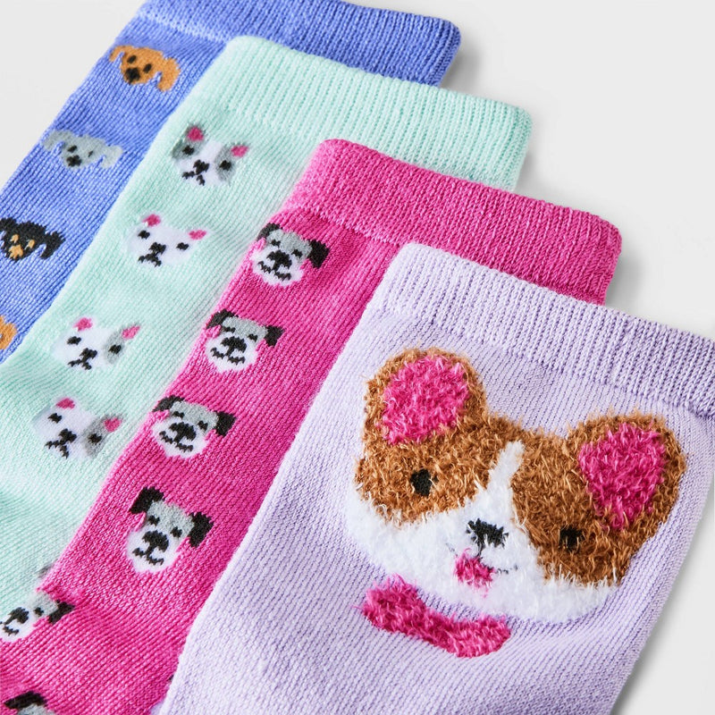 Girls' 4pk Super Soft 'Dogs' Crew Socks - Cat & Jack M