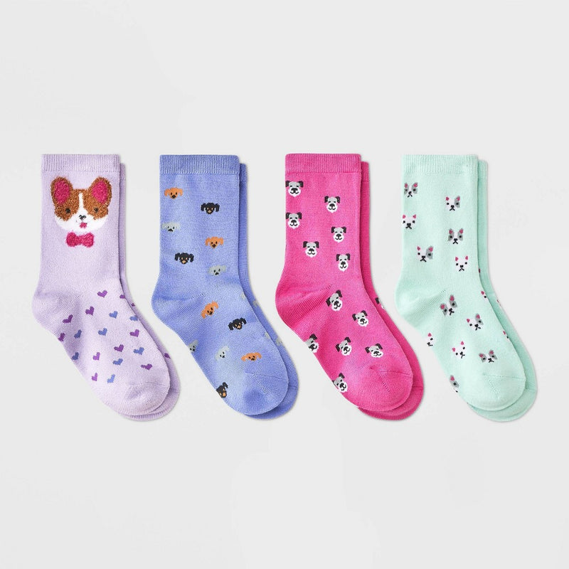 Girls' 4pk Super Soft 'Dogs' Crew Socks - Cat & Jack M
