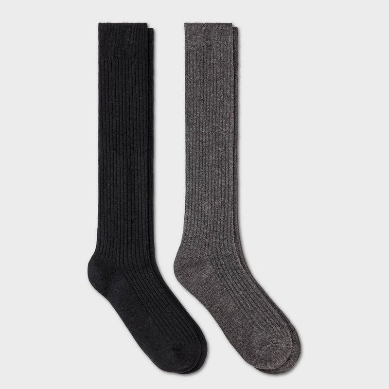 Women's Ultra Soft Everyday Rib-Knit 2pk Knee High Socks - Auden Black/Charcoal Heather 4-10