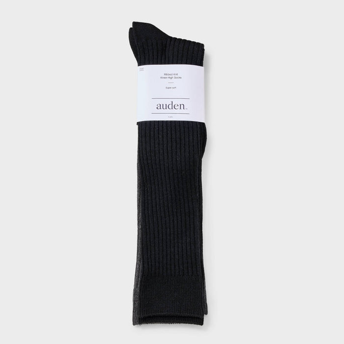 Women's Ultra Soft Everyday Rib-Knit 2pk Knee High Socks - Auden Black/Charcoal Heather 4-10