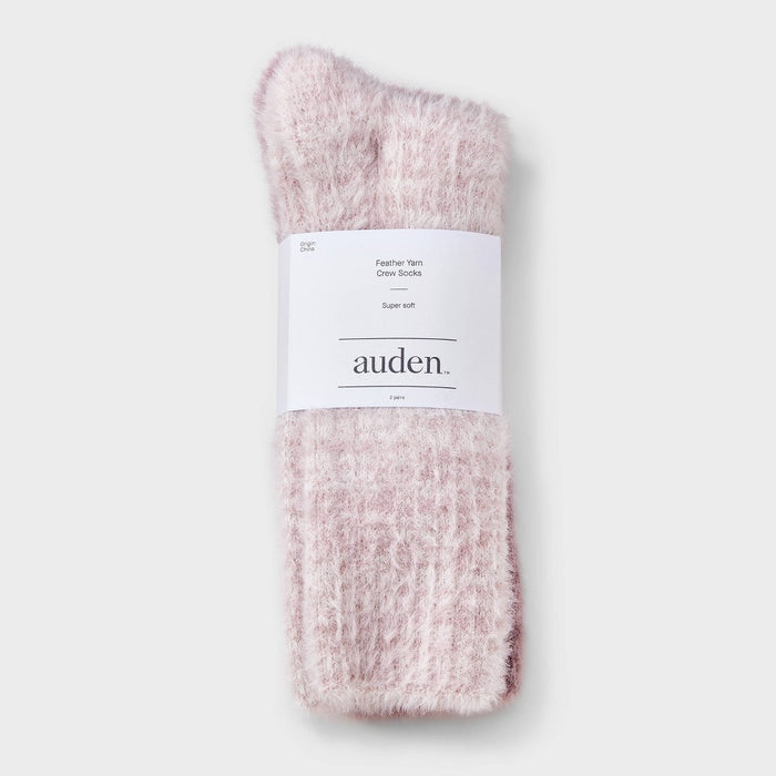 Women's 2pk Feather Cozy Crew Socks - Auden Rose/ Pink 4-10