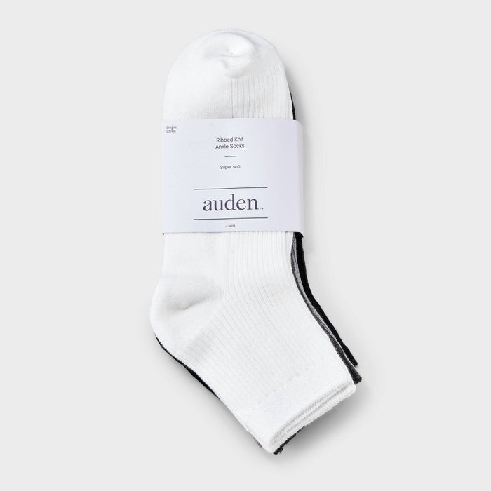 Women's Ultra Soft Everyday Rib-Knit 4pk Ankle Socks - Auden White/Heather Gray/Black 4-10