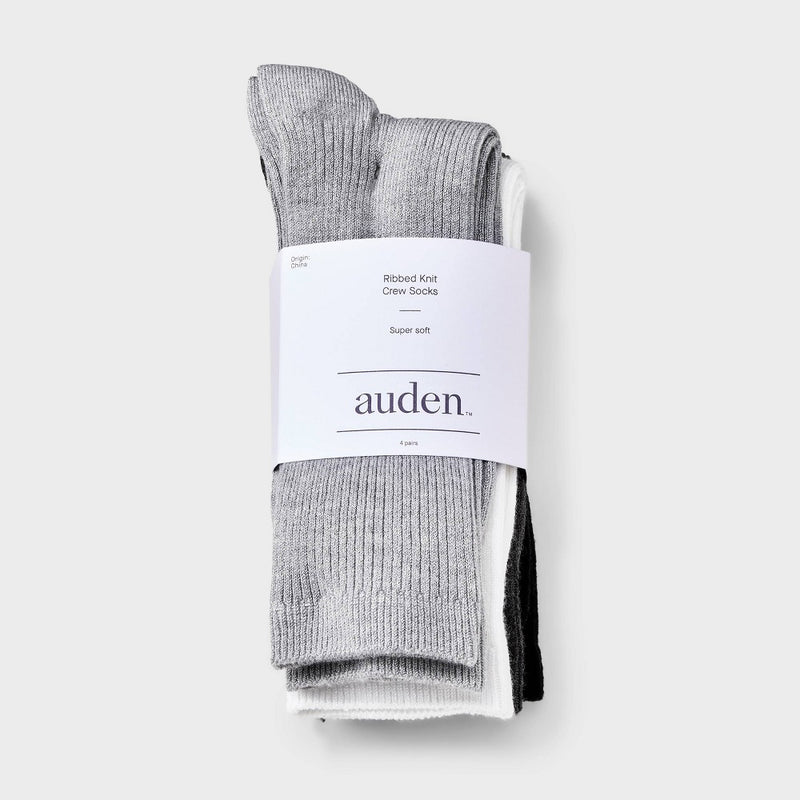 Women's Ultra Soft Everyday Rib-Knit 4pk Crew Socks - Auden Heather Gray/White/Black 4-10