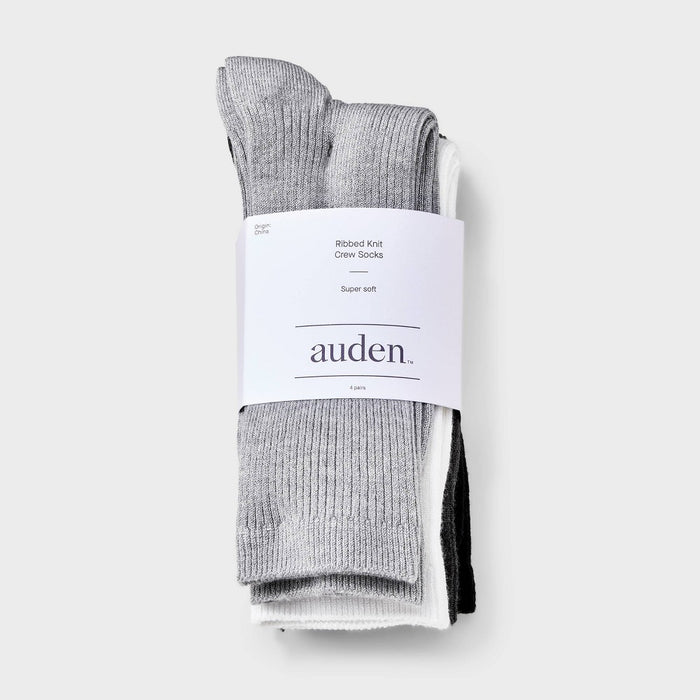 Women's Ultra Soft Everyday Rib-Knit 4pk Crew Socks - Auden Heather Gray/White/Black 4-10