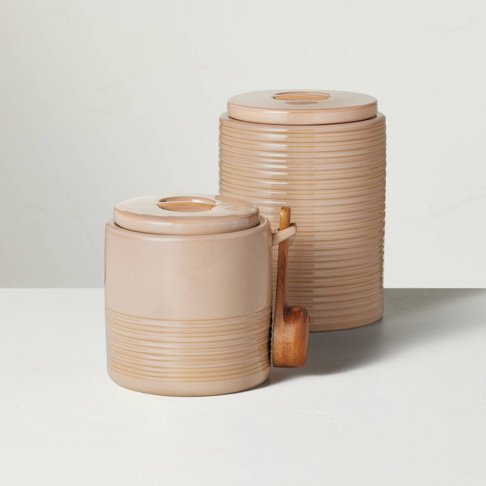 55oz Ribbed Stoneware Canister Blush - Hearth & Hand with Magnolia