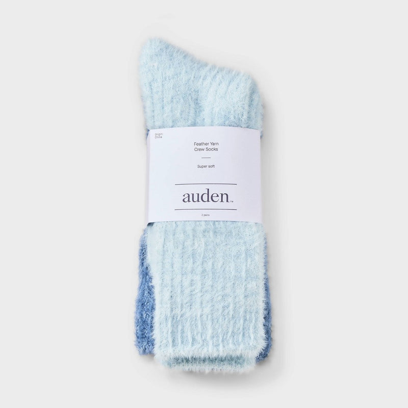 Women's 2pk Feather Cozy Crew Socks - Auden Blue 4-10