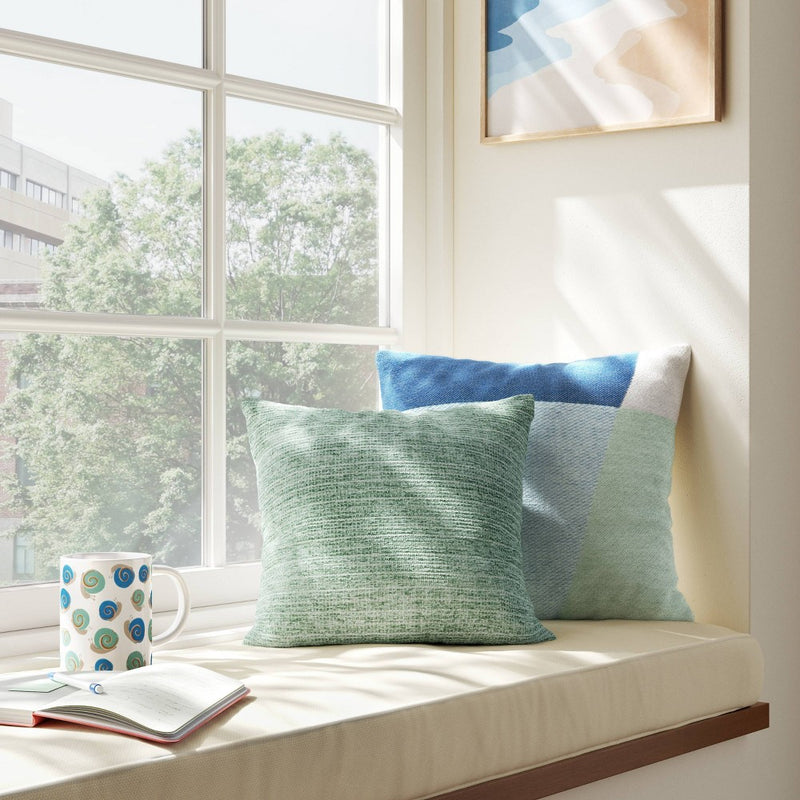 Checkerboard Woven Cotton Square Throw Pillow Green - Room Essentials: Indoor Jacquard Design, Viscose Blend, Polyester Fill