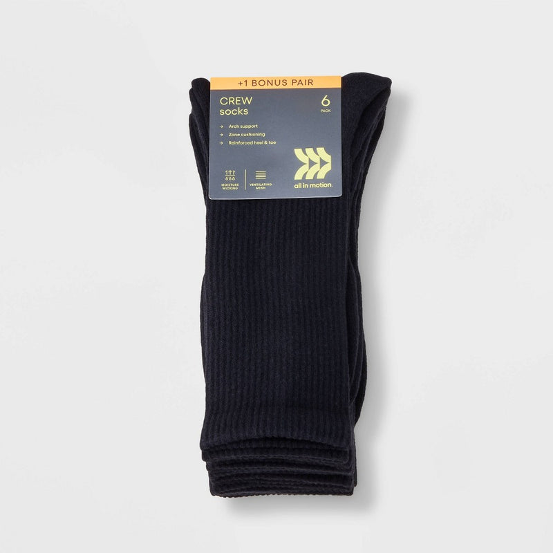 Men's Striped Active Socks 6+1pk - All In Motion Black
