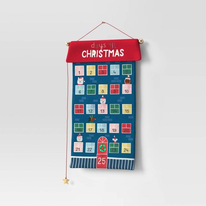 21" Fabric 'Days 'til Christmas' Hanging Advent Calendar Blue/Red - Wondershop