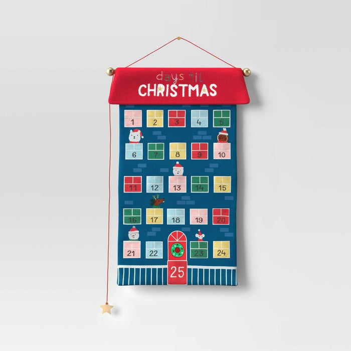 21" Fabric 'Days 'til Christmas' Hanging Advent Calendar Blue/Red - Wondershop