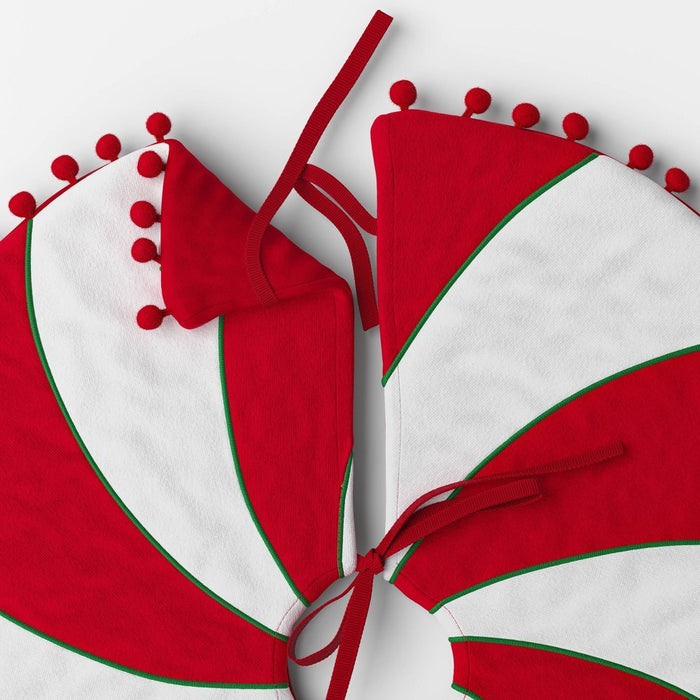 16" Reversible Peppermint Swirl to Solid Mini Christmas Tree Skirt with Pom Poms Red/White - Wondershop