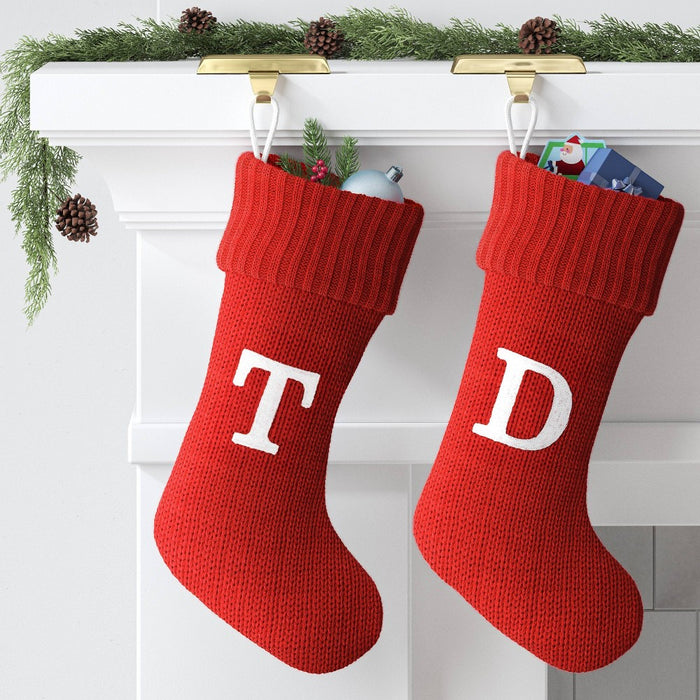 Knit Monogram Christmas Stocking Red T - Wondershop: Festive, 20" with Hanging Loop
