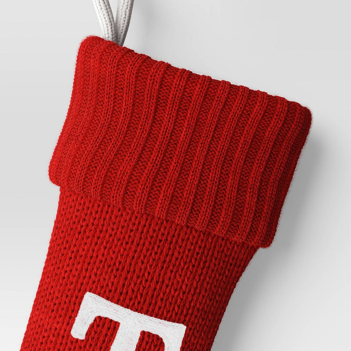 Knit Monogram Christmas Stocking Red T - Wondershop: Festive, 20" with Hanging Loop