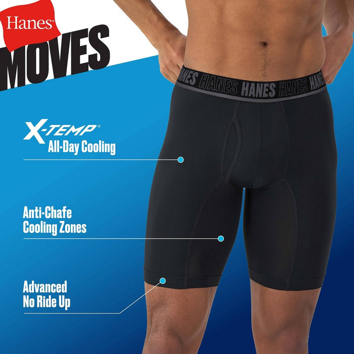 Hanes Moves Premium Men's Anti-Chafe X-Temp Long Leg Boxer Briefs 2pk - Black/Teal Blue M