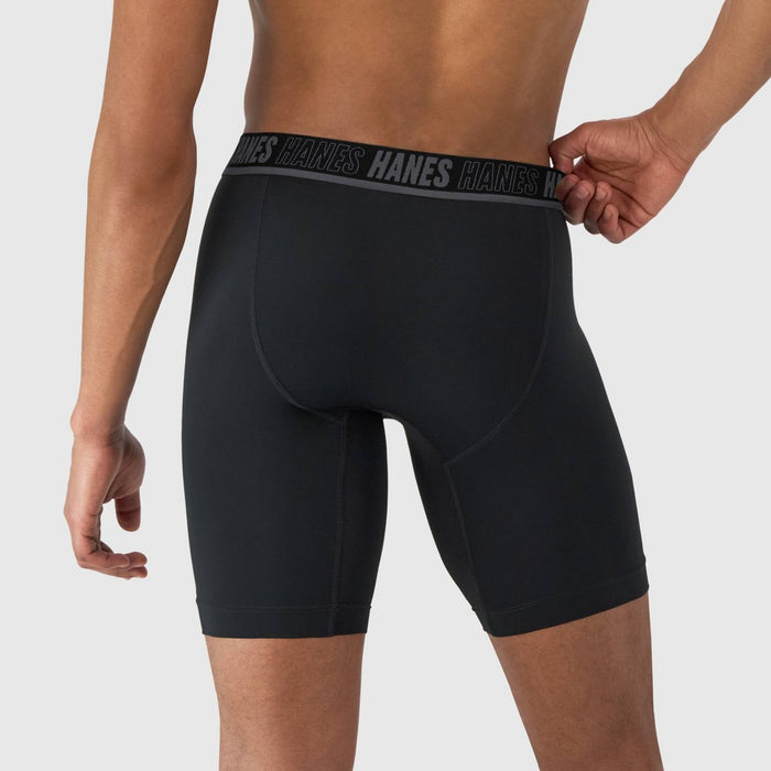 Hanes Moves Premium Men's Anti-Chafe X-Temp Long Leg Boxer Briefs 2pk - Black/Teal Blue M