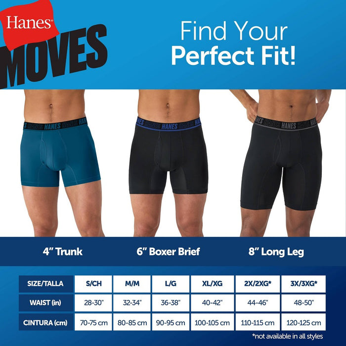 Hanes Moves Premium Men's Anti-Chafe X-Temp Long Leg Boxer Briefs 2pk - Black/Teal Blue M
