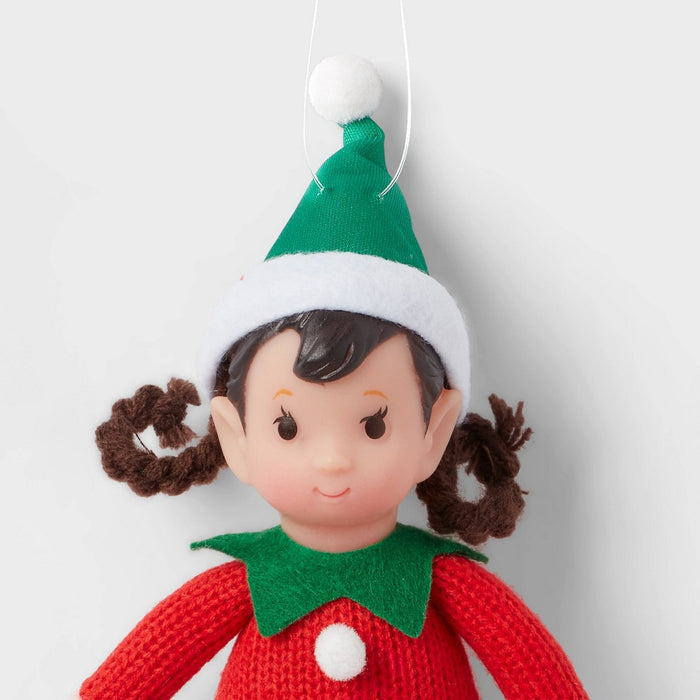 Fabric Elf Child with Braids and Green Hat Christmas Tree Ornament - Wondershop