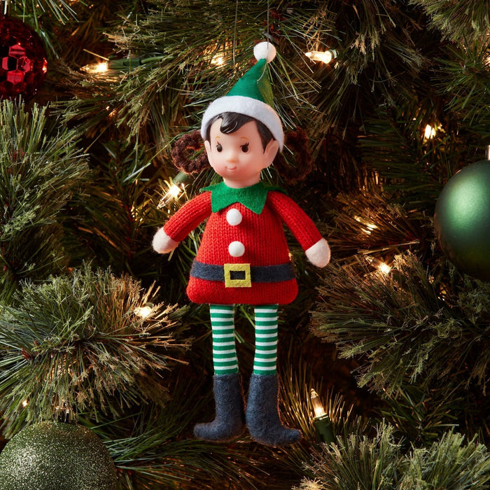 Fabric Elf Child with Braids and Green Hat Christmas Tree Ornament - Wondershop