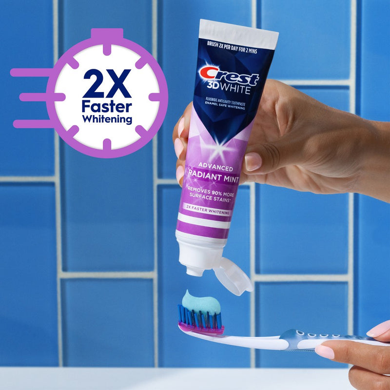 Crest 3D White Advanced Teeth Whitening Toothpaste, Radiant Mint - 3.3 oz