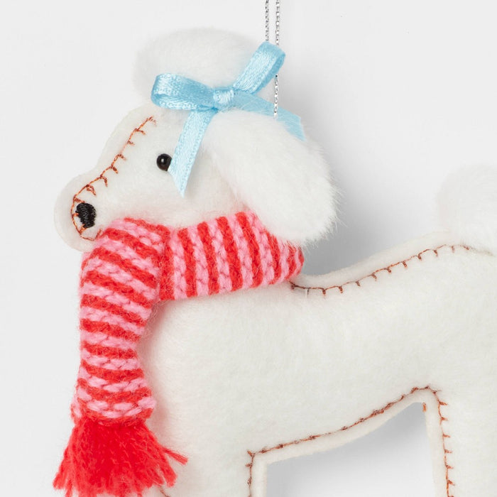 Felt Poodle Wearing Scarf Christmas Tree Ornament Pink/White - Wondershop