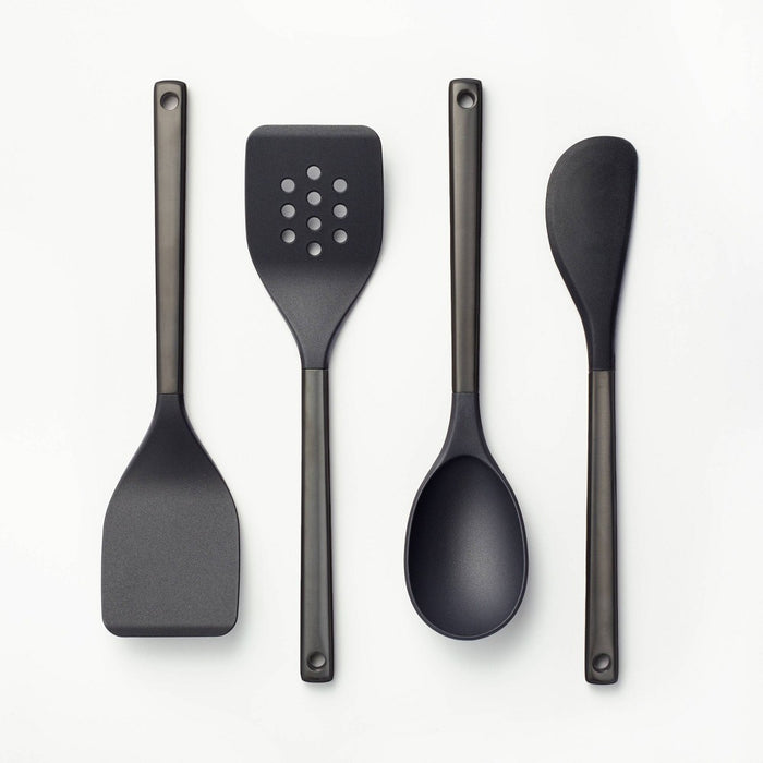 4pc Stainless Steel/Nylon Kitchen Utensil Set Black - Figmint
