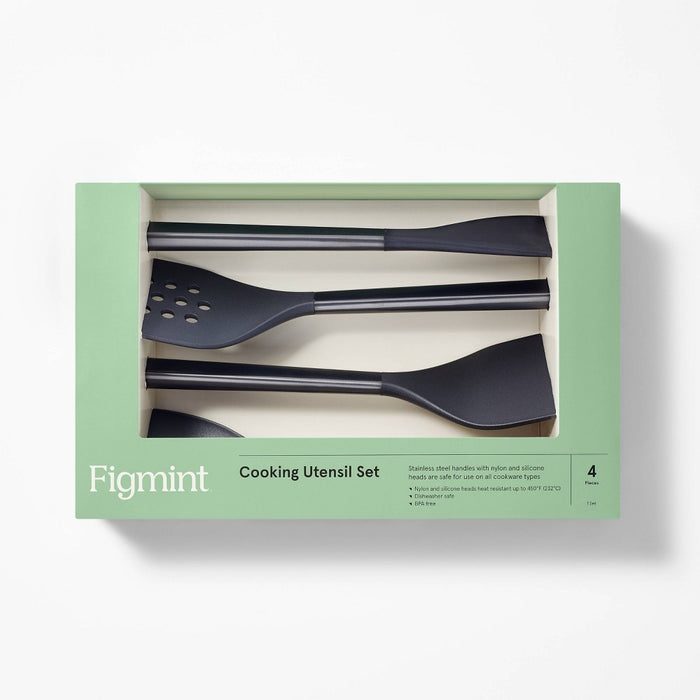 4pc Stainless Steel/Nylon Kitchen Utensil Set Black - Figmint