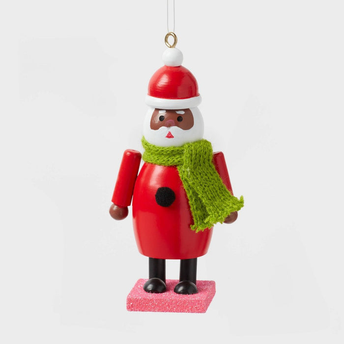 Wood Santa Wearing Scarf Christmas Tree Ornament Red/Green/White - Wondershop
