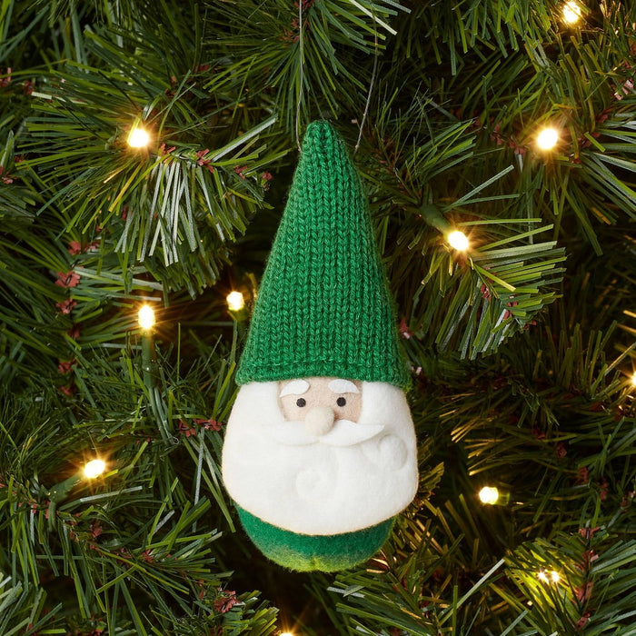 Fabric Gnome Santa Wearing Knit Hat Christmas Tree Ornament Green - Wondershop