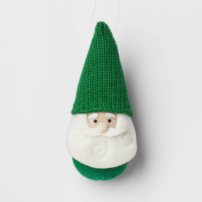 Fabric Gnome Santa Wearing Knit Hat Christmas Tree Ornament Green - Wondershop